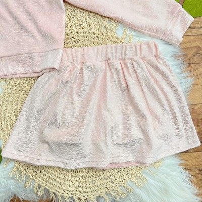 Conj. Casaco e Short Saia em Plush com Glitter - Rosa
